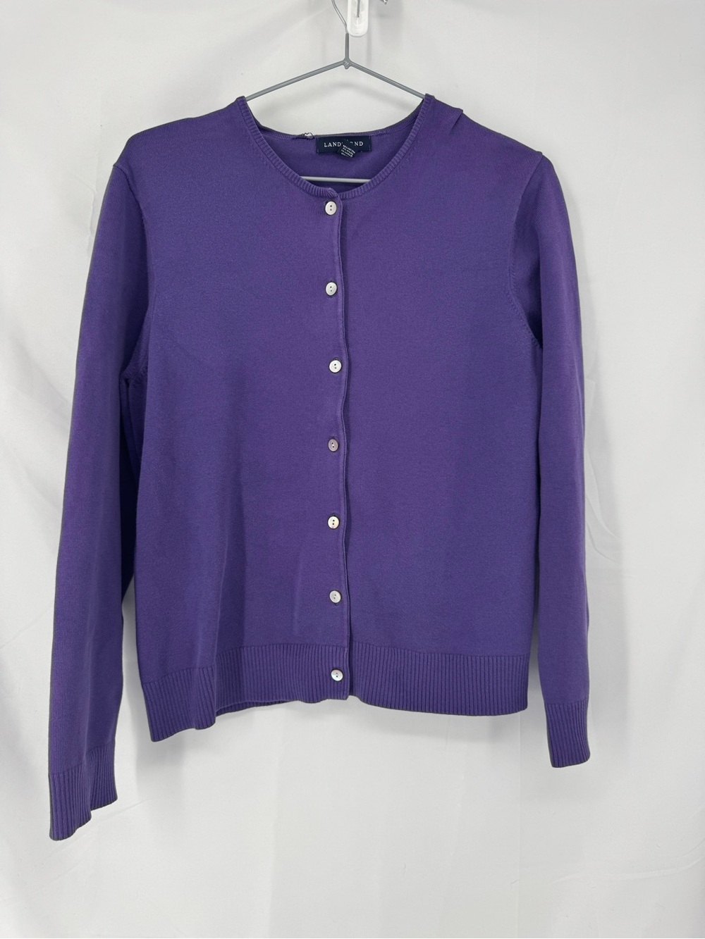 Lands' End Purple Button-Front Crewneck Cardigan 0346